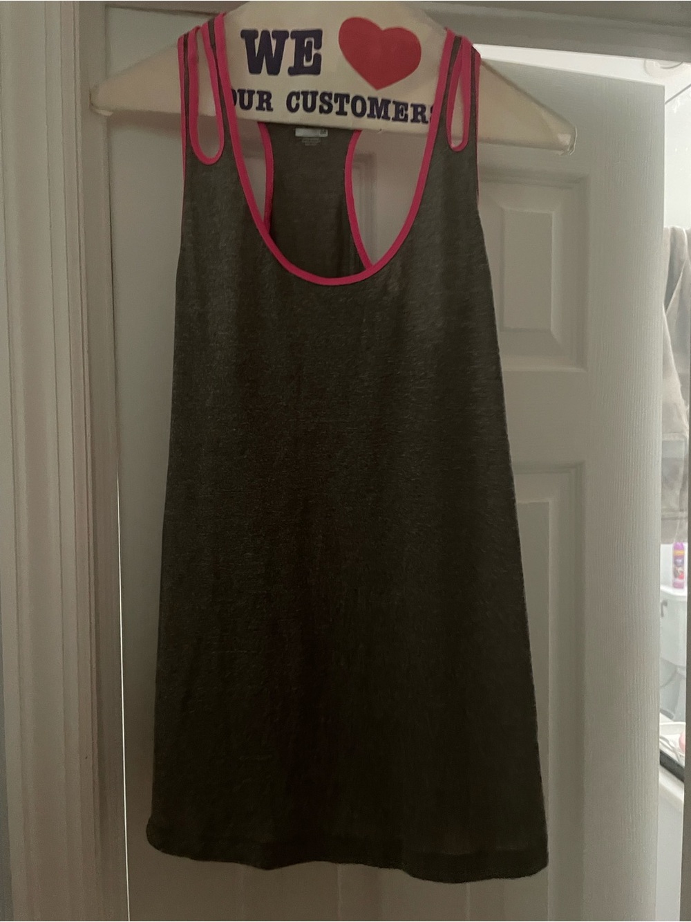 Charcoal Tank Top  with Hot Pink Trim. Great for Working Out too
